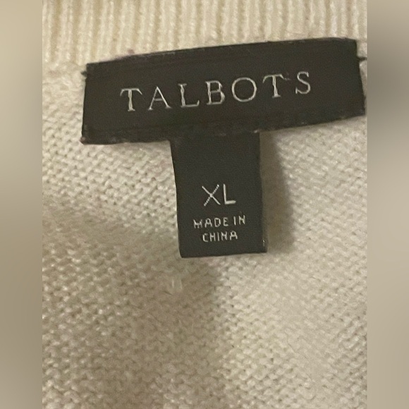 Talbots Fair Isle Cotton Cashmere Blend Cream Red Sweater Size Extra Large - Picture 6 of 11